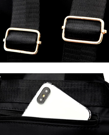 Rucsac elegant de dama negru cu accesorii matlasate aurii