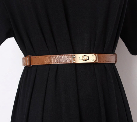 Curea de damă cu talie îngustă cu cataramă aurie, reglabilă