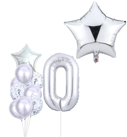 Set de 10 baloane argintii pentru ziua de nastere numarul 0