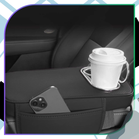 Husa cotiera auto, din piele ecologica, cu suport pentru pahare si buzunar