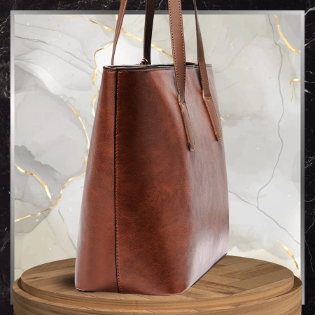 BAD&BAGS geanta de mana din piele de dama clasic maro shopper