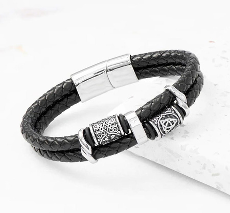 Brățară neagră pentru bărbați din piele împletită nordică