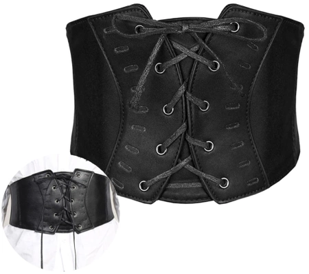 Curea legata, centura lata, corset cu dantela din cauciuc negru