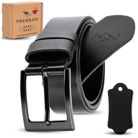 Curea bărbătească din piele pentru pantaloni, neagră TRESSARI, 115 cm, piele naturală