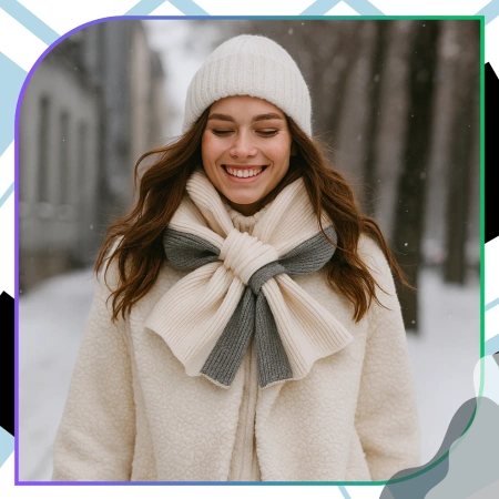 Eșarfă de damă, călduroasă pentru iarnă, bej bicolor cald