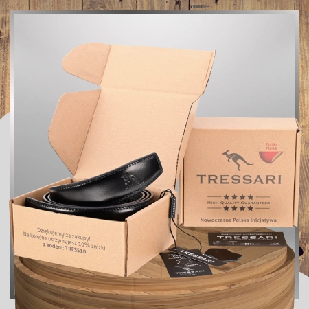 Curea din piele neagră TRESSARI 120cm pentru pantaloni fără cataramă, piele naturală