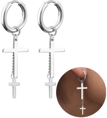 Cercei cruce de argint, otel chirurgical, eleganti, agatatori