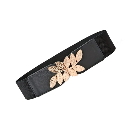 Cureaua de dama neagra lata elastica pentru o rochie cu model auriu