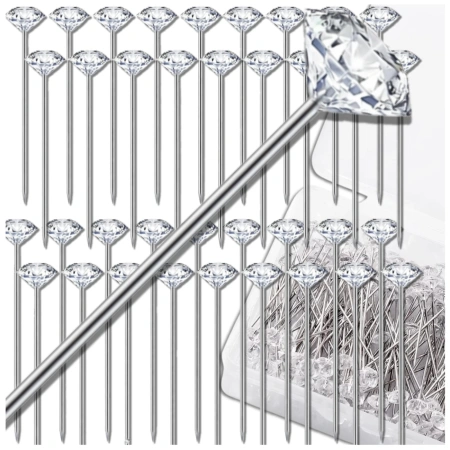 Ace de croitorie, cu cap diamantat, decorative, 38 mm, set de 100 bucăți
