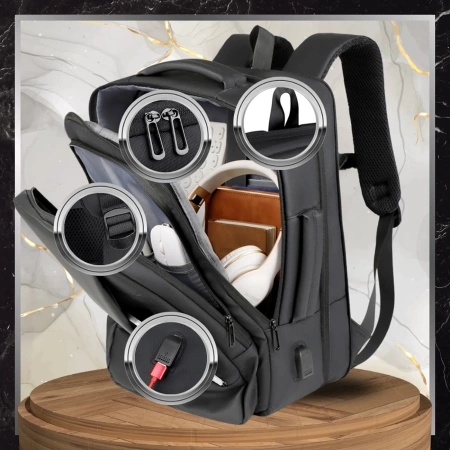 Rucsac de călătorie negru pentru bagaj de mână pentru avion, cabină de afaceri USB