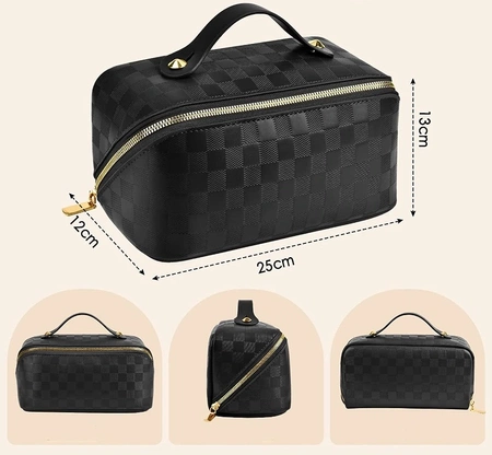 Geanta cosmetica neagra, organizator elegant din piele ecologica