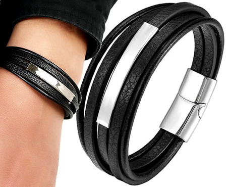 Bratara din piele punk negru barbati otel inoxidabil