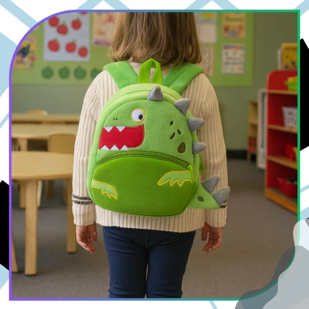 Ghiozdan de pluș pentru copii, pentru preșcolari, cu fermoar, DINOZAUR
