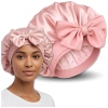 Casca de dormit roz satinat cu panglici pentru protecție