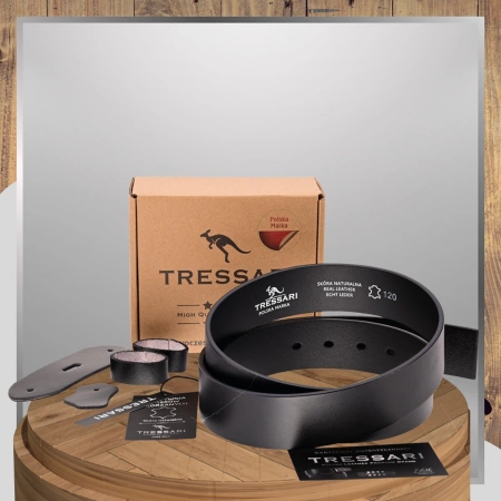 Curea din piele TRESSARI 120cm neagră pentru pantaloni fără cataramă, piele naturală