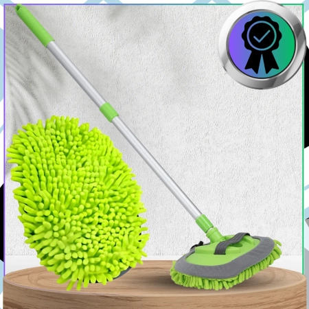 Perie pentru spălarea mașinii cu mâner telescopic și cap rotativ.