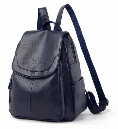 Rucsac mare retro de dama elegant din piele, bleumarin