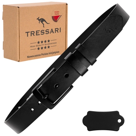 Curea din piele bărbătească TRESSARI, piele naturală, 120 cm, neagră, pentru pantaloni