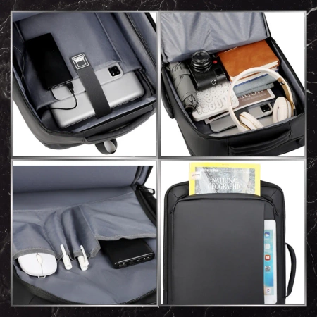 Rucsac de călătorie negru pentru bagaj de mână pentru avion, cabină de afaceri USB