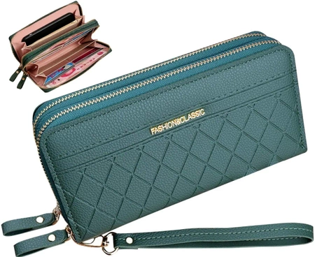 Portofel mare pentru femei Model verde practic, matlasat, decorativ