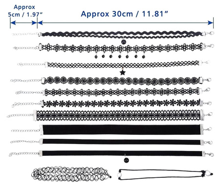 Set de 12 colier negru din dantelă