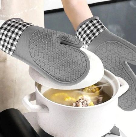 Un set de mănuși de cuptor antiderapante din silicon, gri