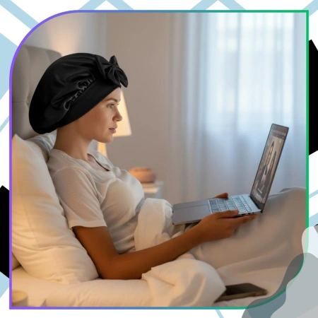 Bonetă de dormit din satin pentru protecția părului, neagră, legată cu panglici