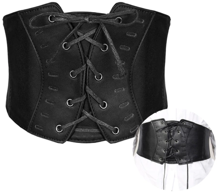 Curea legata, centura lata, corset cu dantela din cauciuc negru