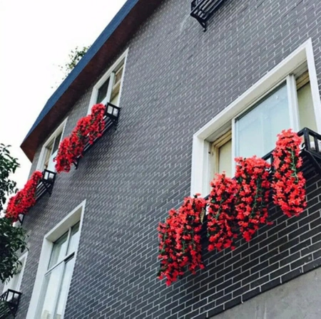 Hanging roșu artificiale iederă alpinism flori decorative 1pc pentru balcon