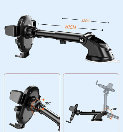 Suport telescopic auto pentru telefon, negru