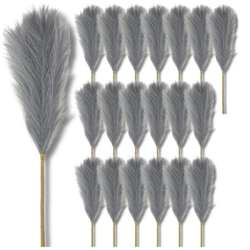 Iarbă artificială de pampas, 20 buc, stuf decorativ gri, pene