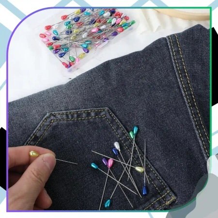 Ace și ace de croitorie cu cap în formă de lacrimă, 55 mm, set de 50, colorate