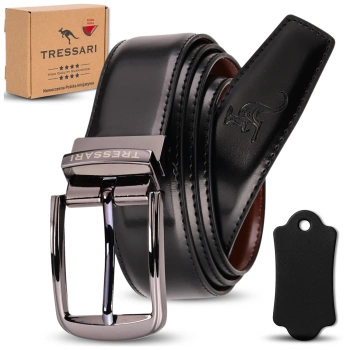 Curea din piele dublă TRESSARI, 120 cm, negru-maro, pentru pantaloni