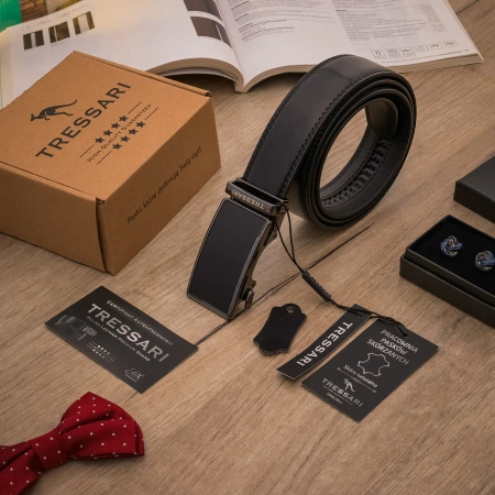 Cureaua barbati TRESSARI automata pentru pantaloni, 115 cm, neagra, piele naturala