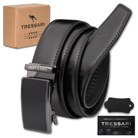 Cureaua barbati TRESSARI automata pentru pantaloni, 115 cm, neagra, piele naturala