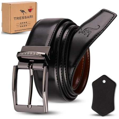 Curea din piele dublă TRESSARI, neagră și maro, 120 cm pentru pantaloni