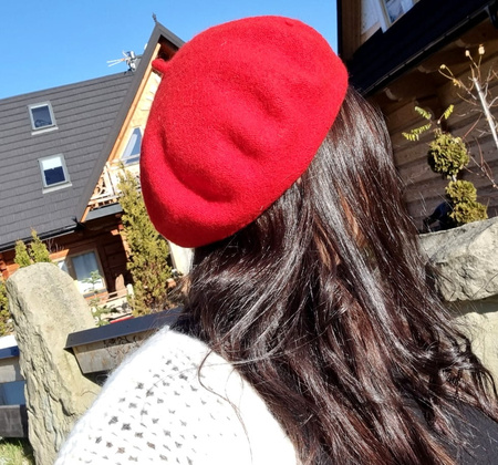 Șapcă beretă de damă cu antenă, roșu francez