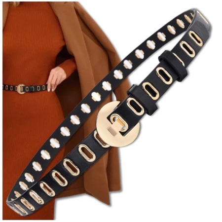 Curea din piele ecologică pentru femei, neagră, pentru pantaloni.