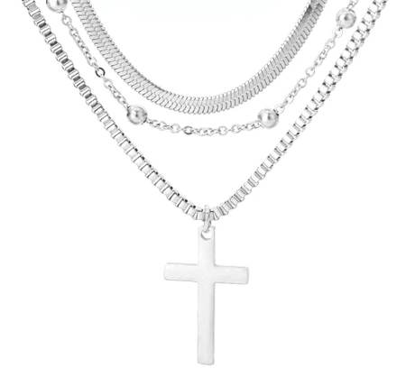 Colier elegant cu cruce din oțel chirurgical multi-argintiu