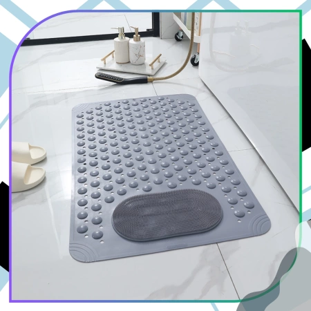 Covoraș de duș antiderapant pentru baie 69x36 cm, cu masaj, gri