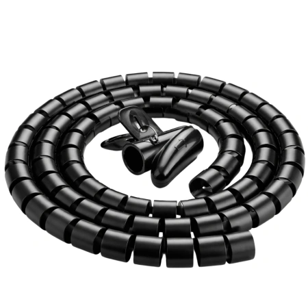 Husă de cablu, 5m, spirală neagră, organizator de cabluri
