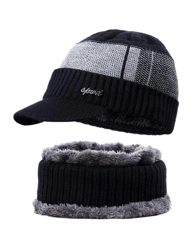 Set de iarna: sapca baseball + cos de fum, tunel izolat barbatesc