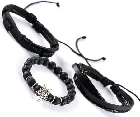 Set de brățări punk din piele de lup negru