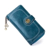 Portofel de dama din piele albastra, decorativ, mare, incapator breloc