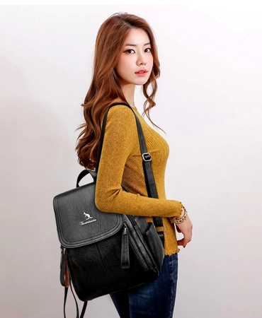 Rucsac urban elegant, negru, din piele ecologică