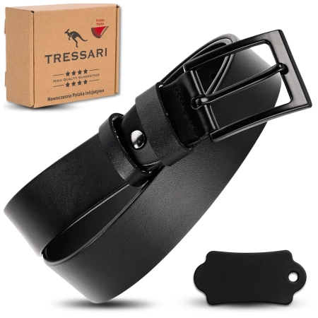 Curea bărbătească din piele pentru pantaloni, neagră TRESSARI, 115 cm, piele naturală