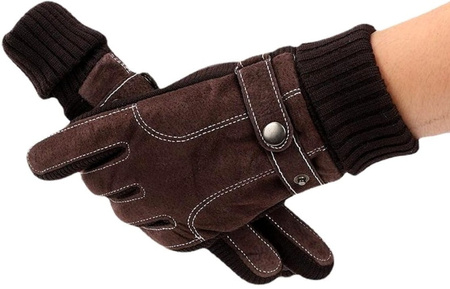 Mănuși de iarnă pentru bărbați maro de piele intoarsă