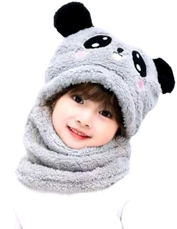Pălărie din lână 2 în 1, glugă caldă cu urechi de panda pentru copii