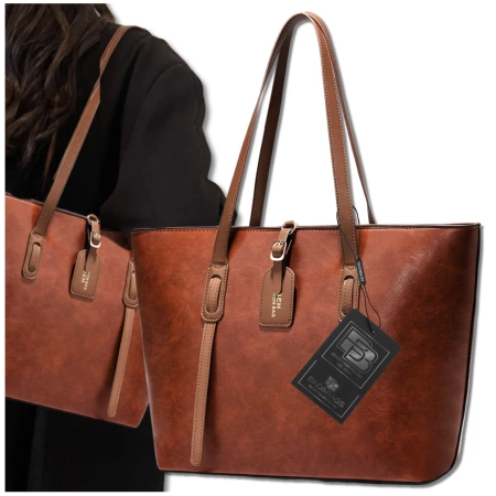 BAD&BAGS geanta de mana din piele de dama clasic maro shopper