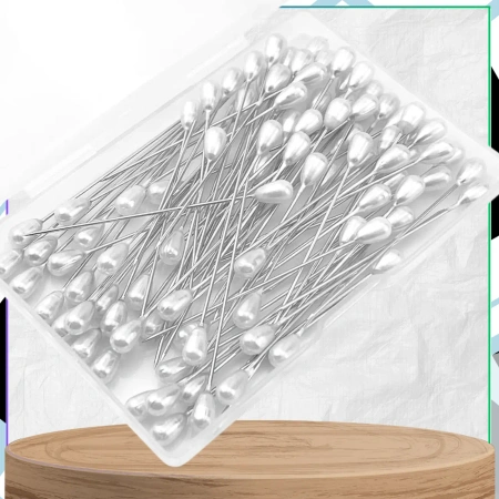 Ace de croitorie, set de 50, ace cu cap în formă de lacrimă, 55 mm, albe